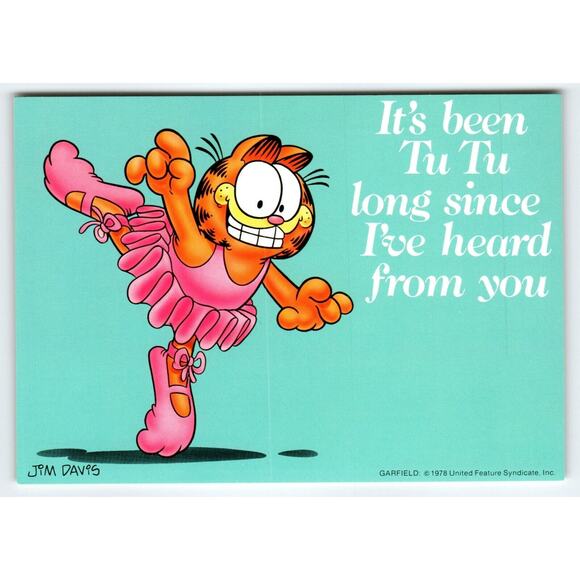 Garfield Cat Postcard Tabby Ballet Dance In A Tu Tu Jim Davis Comic Orange 1978 - Picture 1 of 2